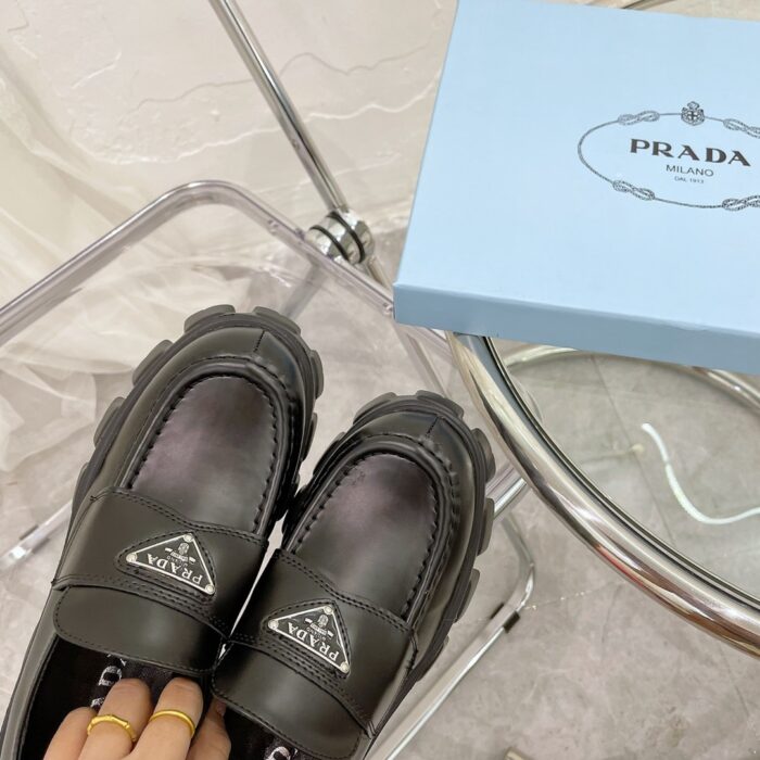 Prada Monolith Brushed Leather Loafers In Black 2DE129B4LF0002 - Image 5