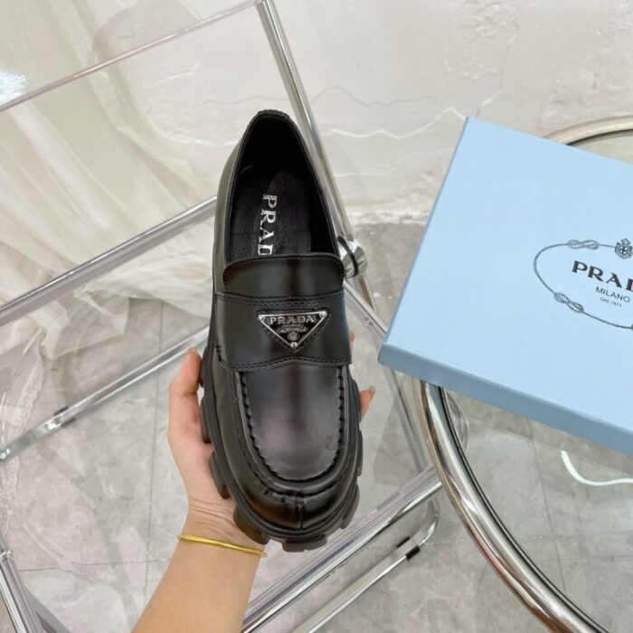 Prada Monolith Brushed Leather Loafers In Black 2DE129B4LF0002 - Image 2