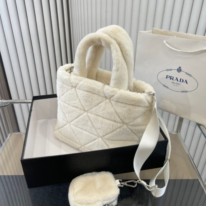 Prada Nappa Tote Bag Shearling White 26cm - Image 9