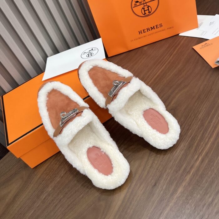 Hermes Oz Mule Shearling Natural H232123Z A3360 - Image 6