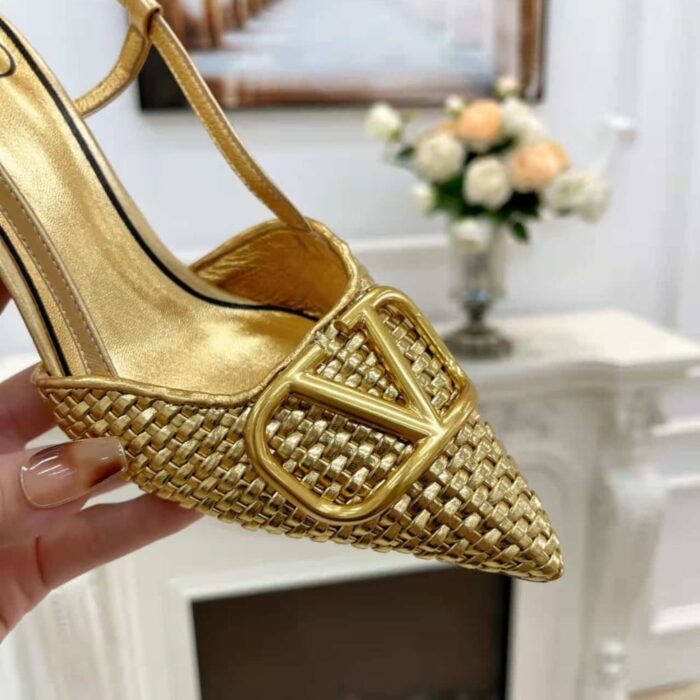Valentino Garavani Vlogo Slingback Pumps In Gold - Image 6