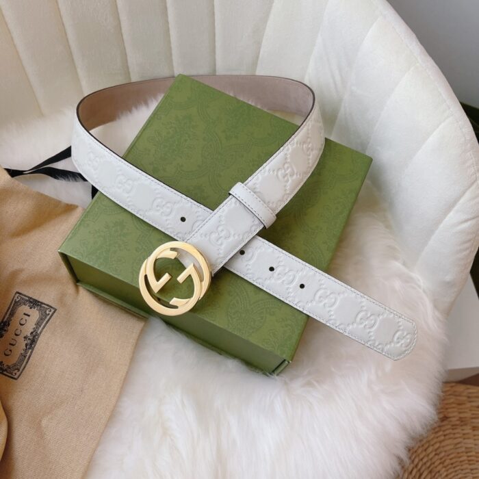 Gucci Guccissima Interlocking G Belt White - Image 5
