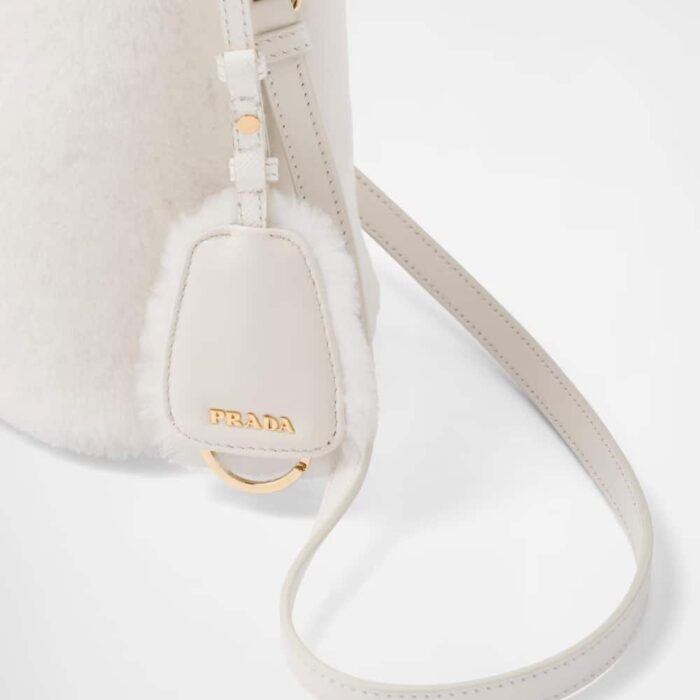 Prada Panier Shearling Bag In White 19cm 1BA373 2ECY F0009 V OOO - Image 4