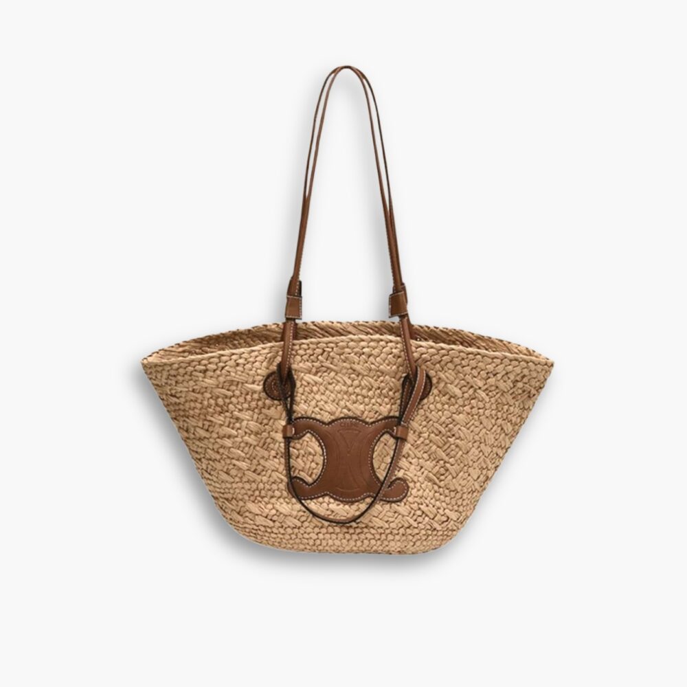 Celine Triomphe Panier Raffia In Palm Tan 31cm