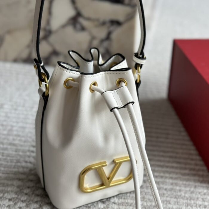 Valentino Mini Vlogo Signature Bucket Bag White 22cm - Image 3