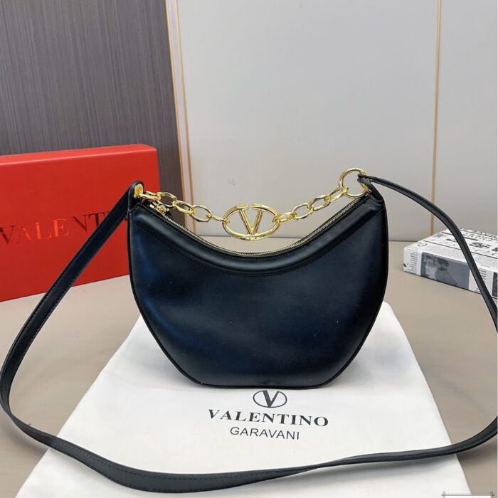 Valentino Small Vlogo Moon Hobo Bag With Chain Black 24cm - Image 2