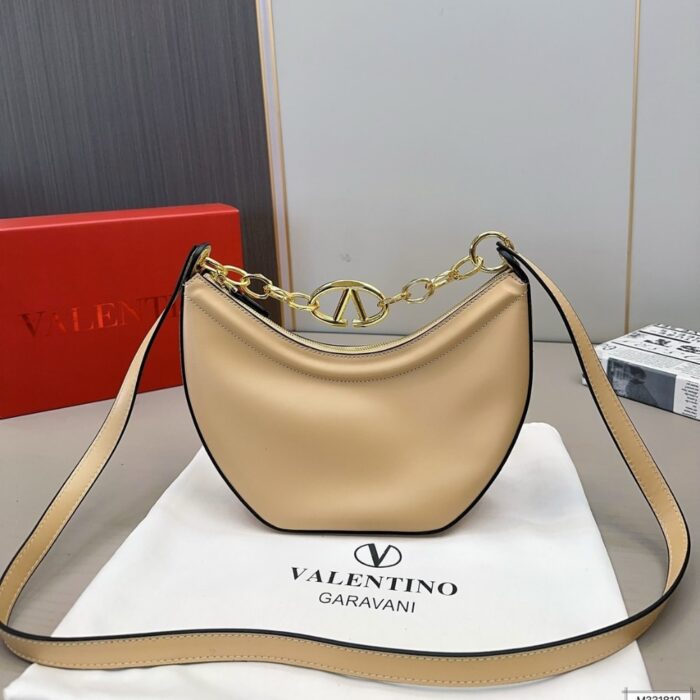 Valentino Small Vlogo Moon Hobo Bag With Chain Beige 24cm - Image 2
