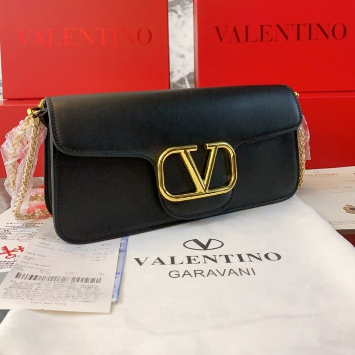 Valentino Garavani Locò Leather Shoulder Bag Black 28cm - Image 2