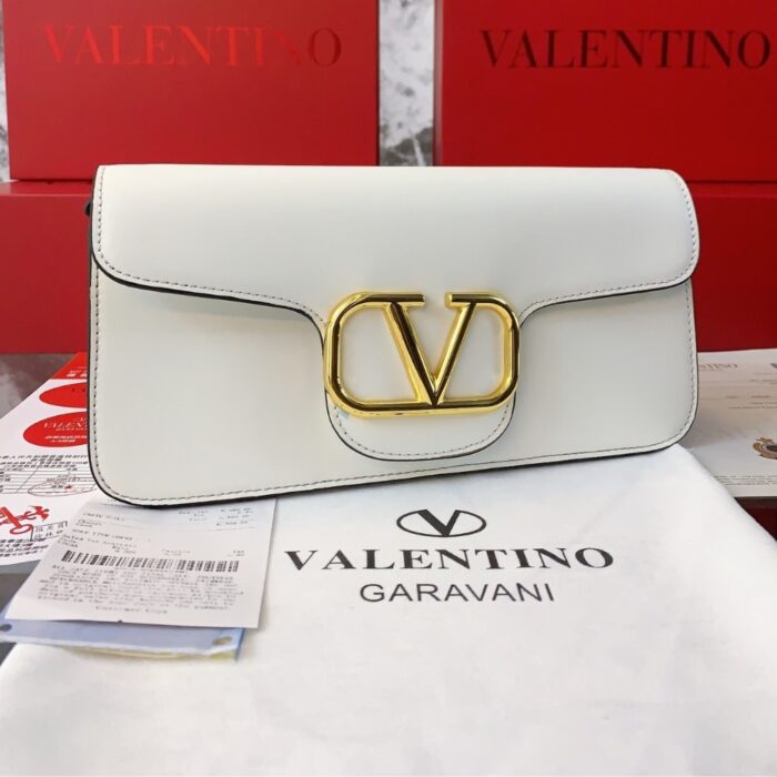 Valentino Garavani Locò Leather Shoulder Bag White 28cm - Image 2