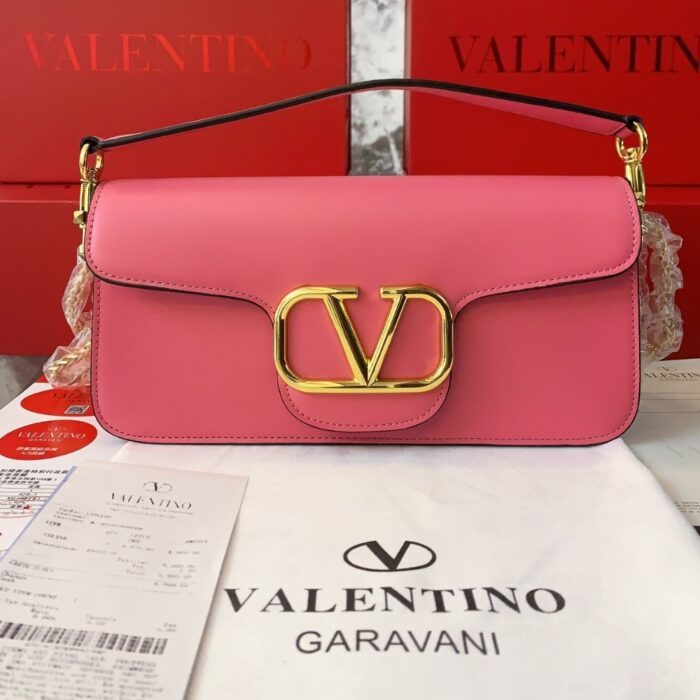 Valentino Garavani Locò Leather Shoulder Bag Pink 28cm - Image 2