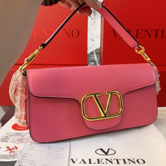 Valentino Garavani Locò Leather Shoulder Bag Pink 28cm - Image 3