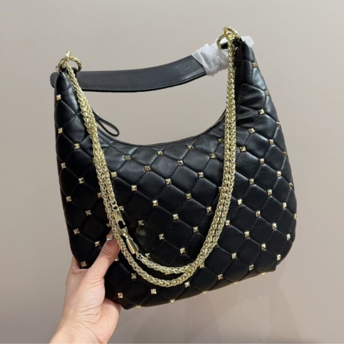 Valentino Rockstud Spike Leather Hobo Bag Black 28cm - Image 4
