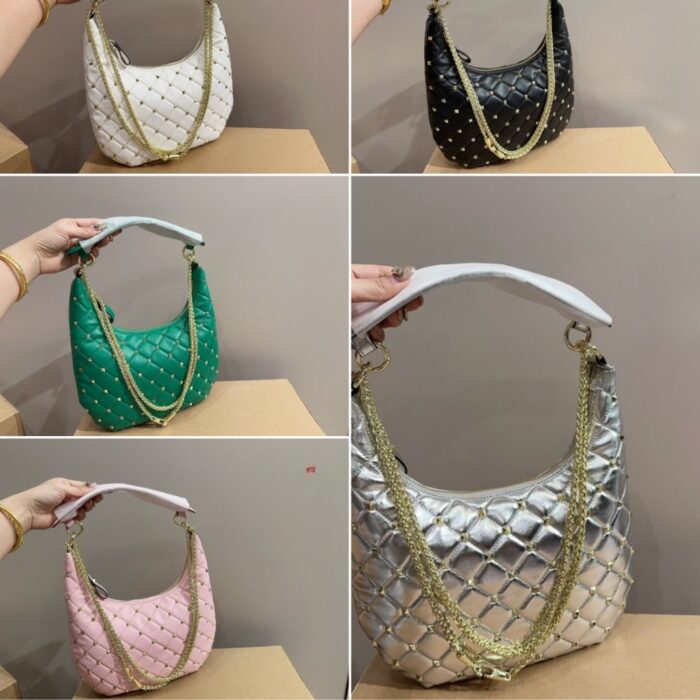 Valentino Rockstud Spike Leather Hobo Bag White 28cm - Image 3