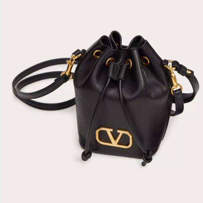 Valentino Mini Vlogo Signature Bucket Bag Black 22cm - Image 3