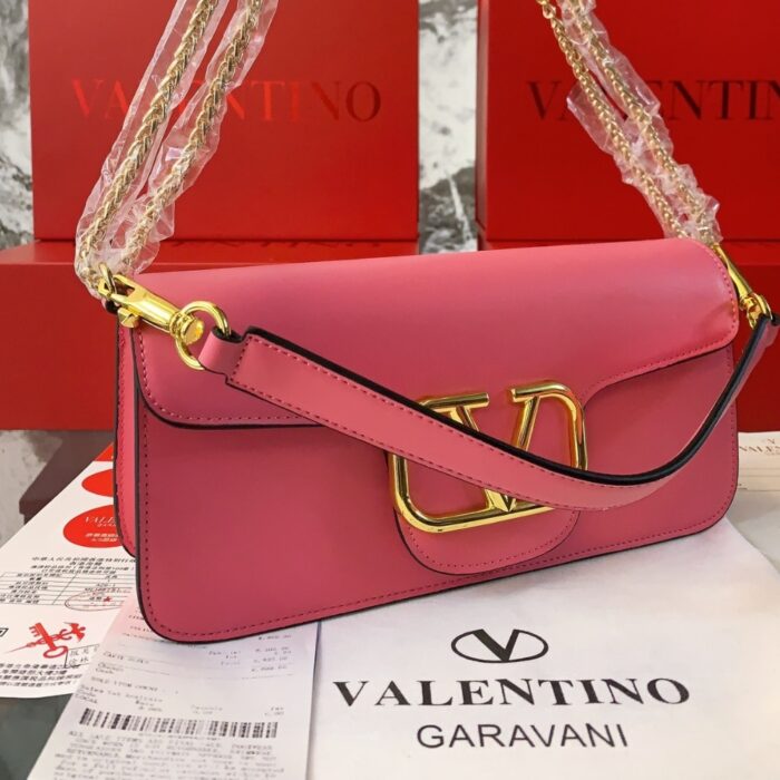 Valentino Garavani Locò Leather Shoulder Bag Pink 28cm - Image 5