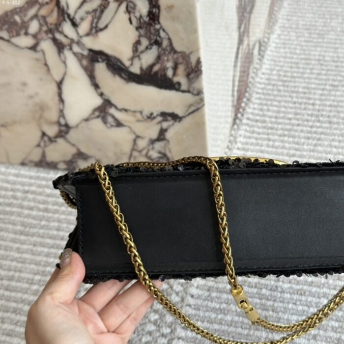 Valentino Loco Medium Vlogo Sequins Shoulder Bag Black 26cm - Image 7