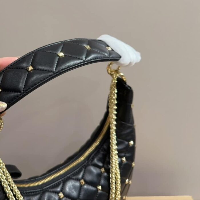 Valentino Rockstud Spike Leather Hobo Bag Black 28cm - Image 6