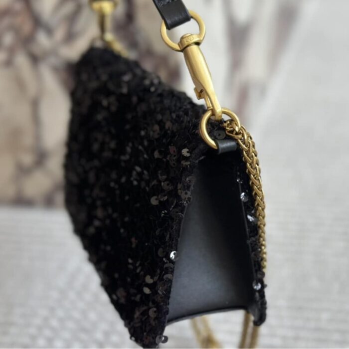 Valentino Loco Medium Vlogo Sequins Shoulder Bag Black 26cm - Image 8