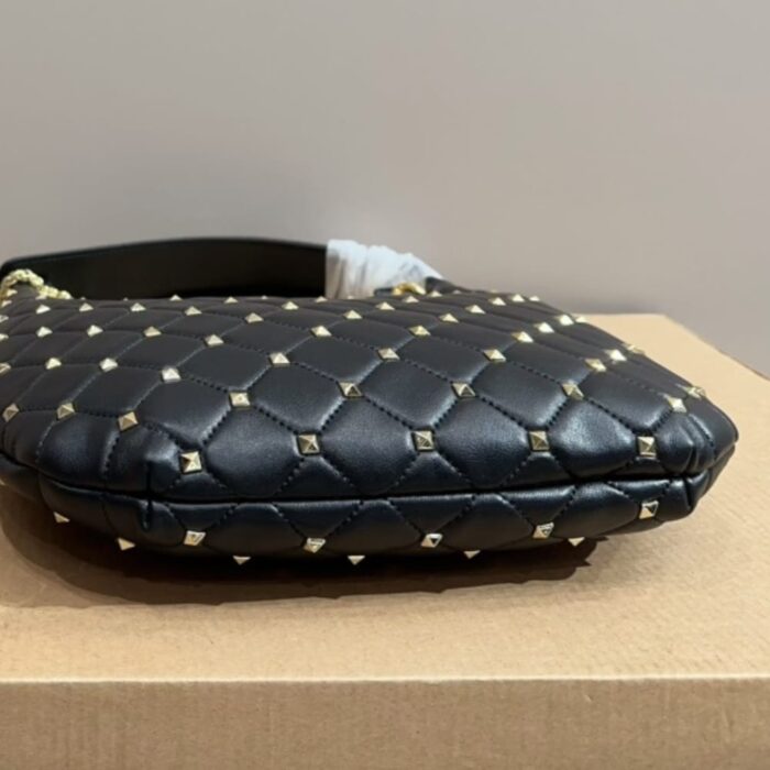 Valentino Rockstud Spike Leather Hobo Bag Black 28cm - Image 7