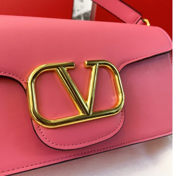 Valentino Garavani Locò Leather Shoulder Bag Pink 28cm - Image 7