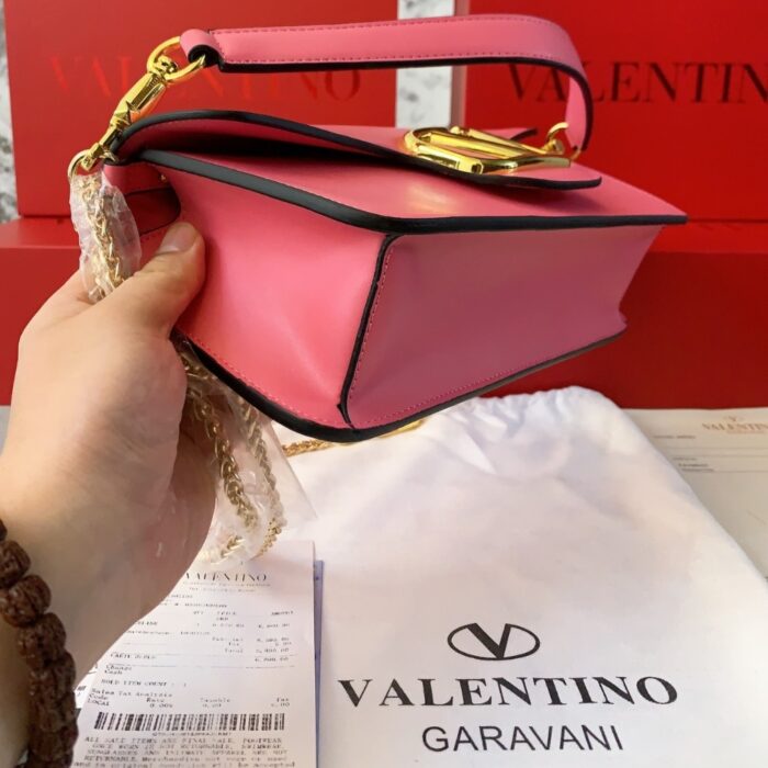 Valentino Garavani Locò Leather Shoulder Bag Pink 28cm - Image 8