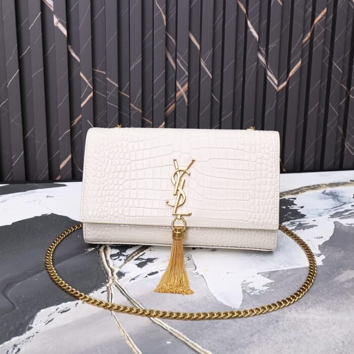 Saint Laurent Kate Medium Tassel In Crocodile White 24cm - Image 2