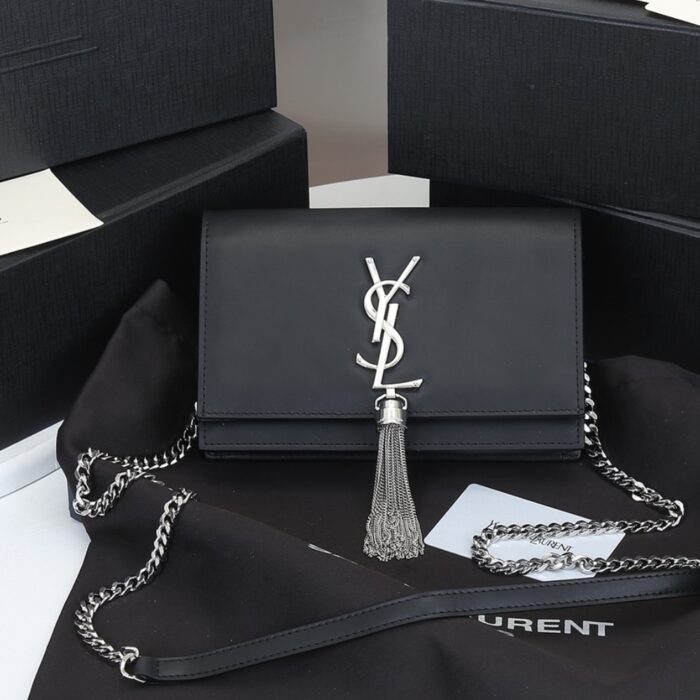 Saint Laurent Kate Small In Grain De Poudre Mirror Effect Black 20Cm - Image 2