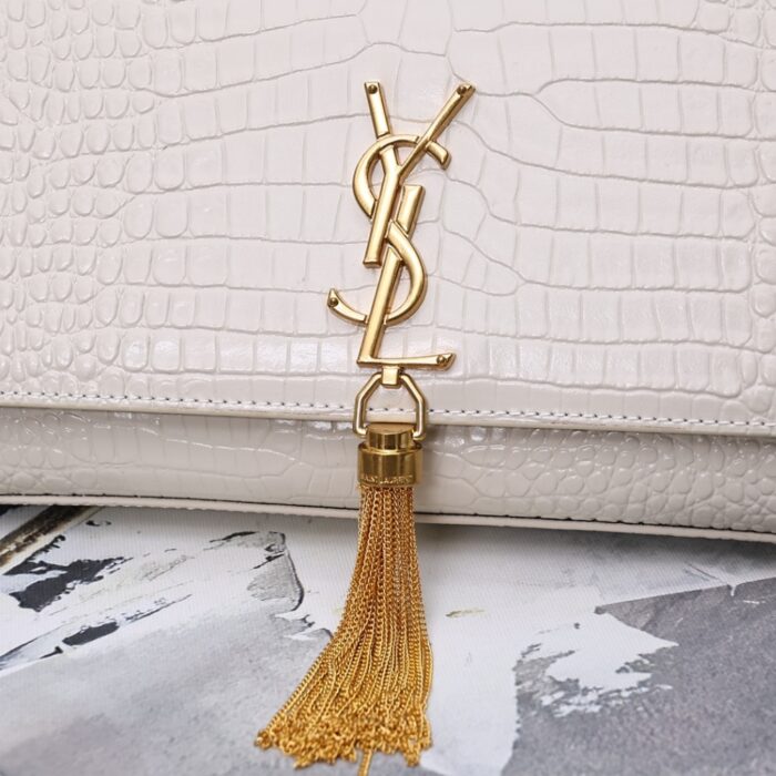 Saint Laurent Kate Medium Tassel In Crocodile White 24cm - Image 3
