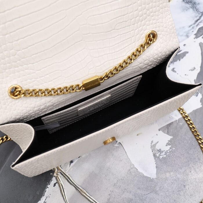 Saint Laurent Kate Medium Tassel In Crocodile White 24cm - Image 4