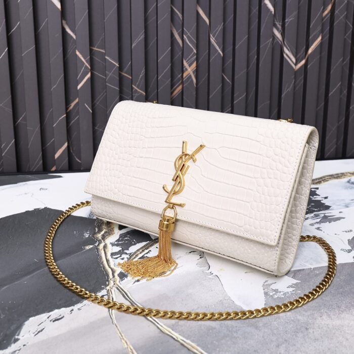 Saint Laurent Kate Medium Tassel In Crocodile White 24cm - Image 5