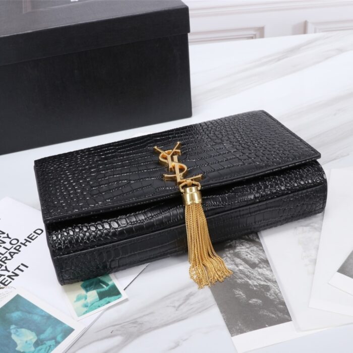 Saint Laurent Kate Medium Tassel In Crocodile Black 24cm - Image 5