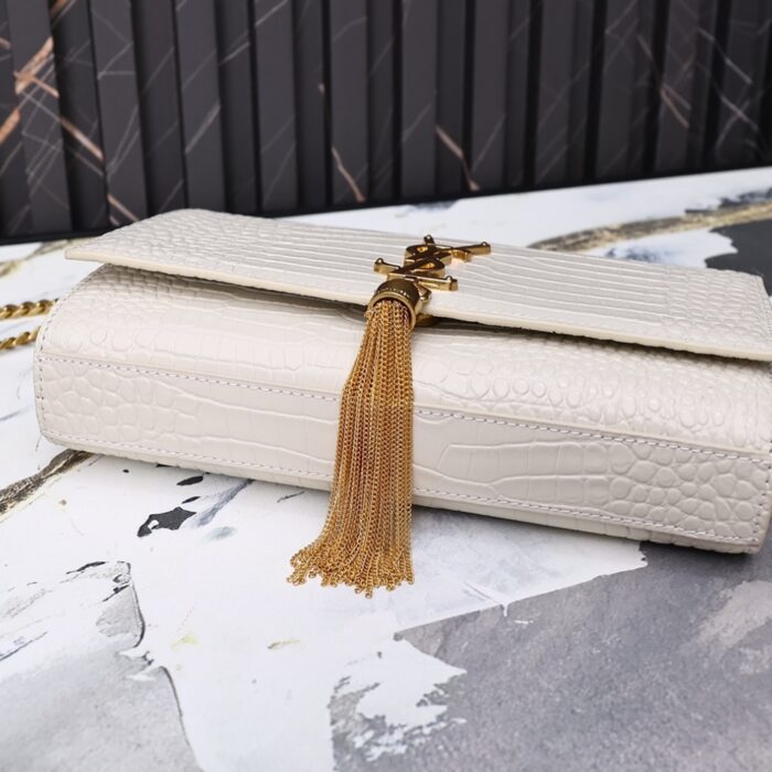 Saint Laurent Kate Medium Tassel In Crocodile White 24cm - Image 8
