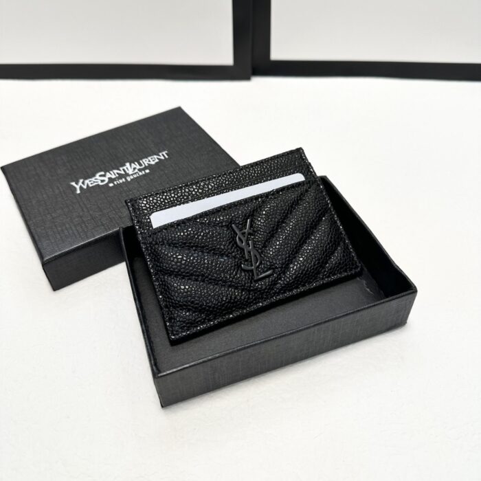 Saint Laurent Matelassé Card Case Black Logo 9cm - Image 2