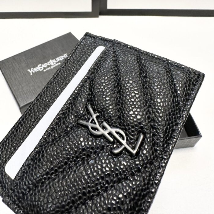 Saint Laurent Matelassé Card Case Black Logo 9cm - Image 4