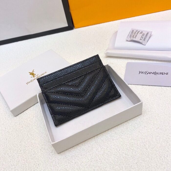 Saint Laurent Matelassé Card Case Black Gold Hardware 9cm - Image 3