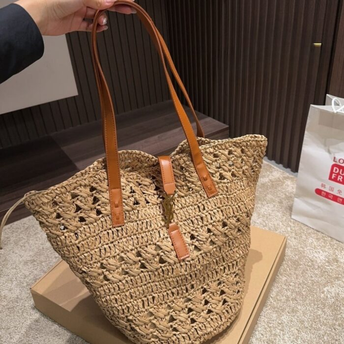 Saint Laurent Panier Raffia Natural Brown 41cm 688221 GAAAC 2080 - Image 4