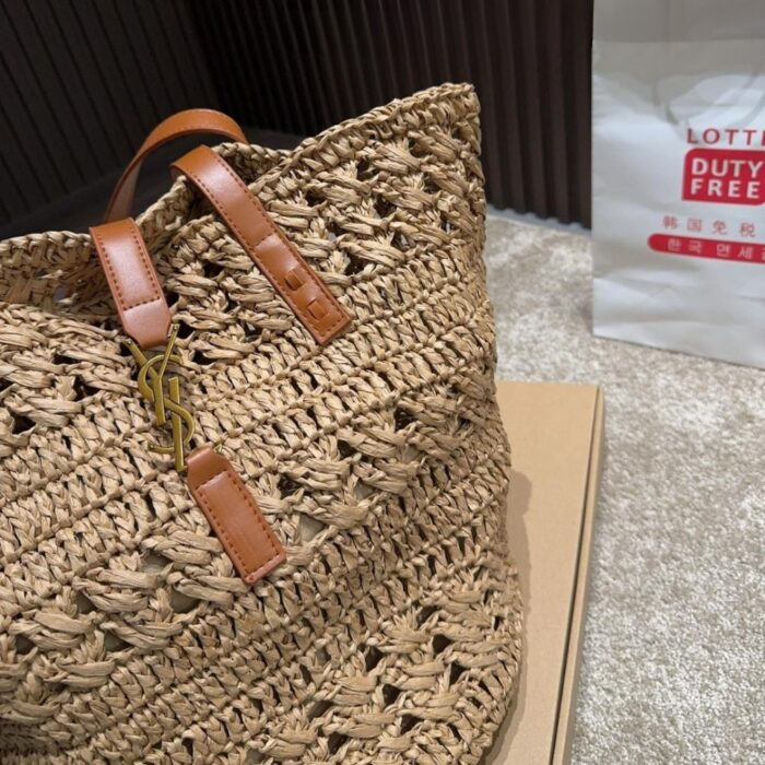 Saint Laurent Panier Raffia Natural Brown 41cm 688221 GAAAC 2080 - Image 6