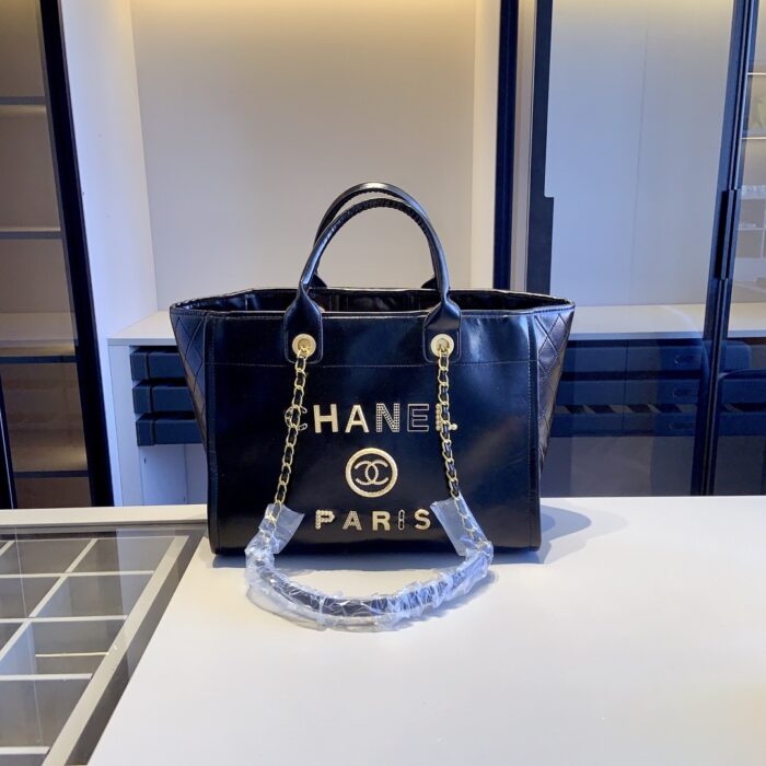 Chanel Deauville Shopping Tote Bag Black 38cm - Image 2