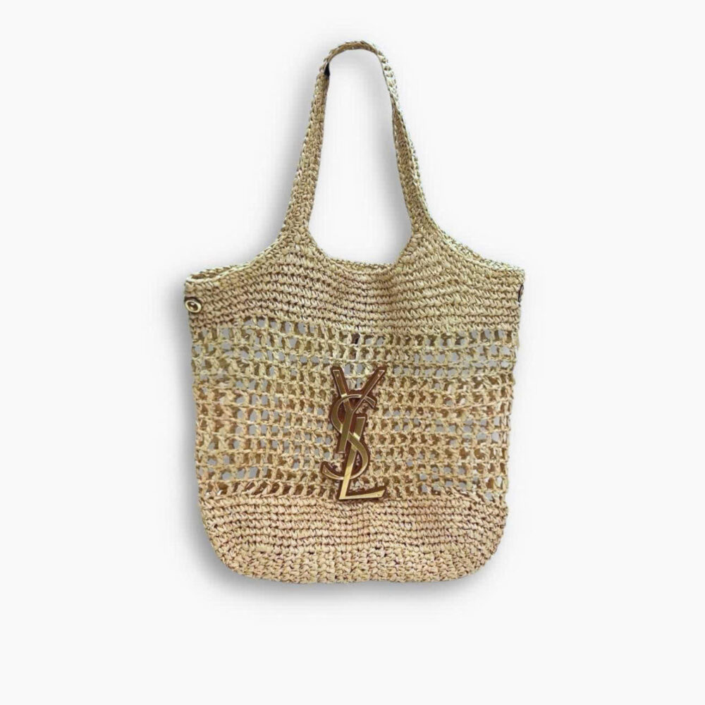 Saint Laurent Icare In Raffia Naturel And Brown Gold 45Cm 772191GAAEK2063