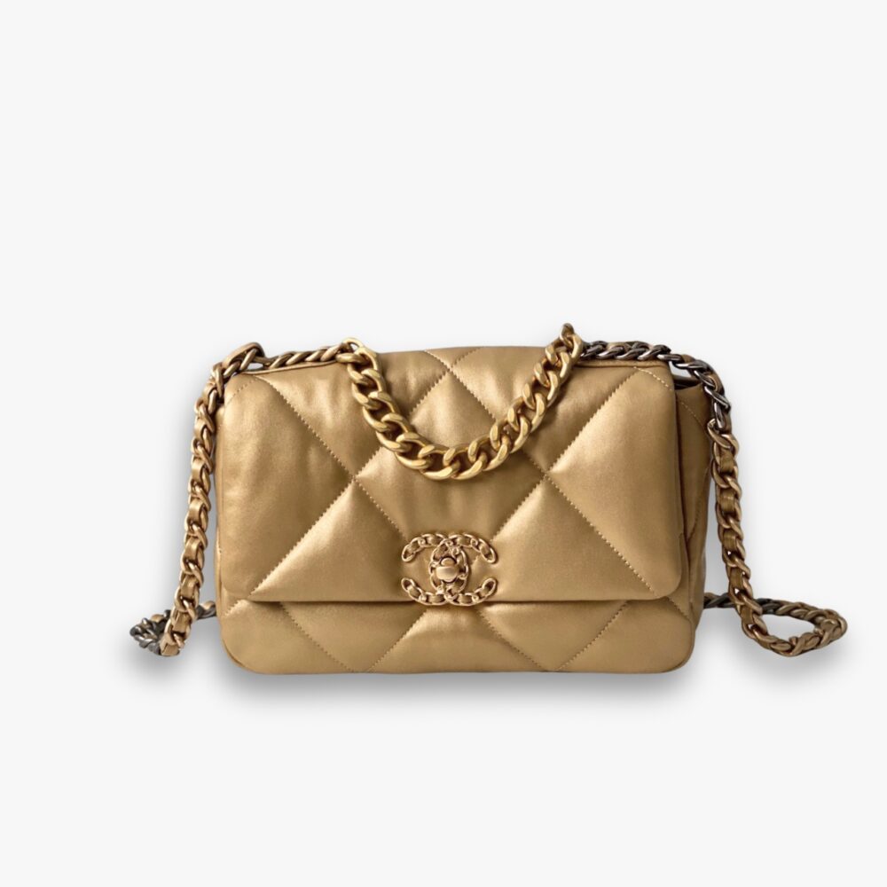 Chanel 19 Flap Bag In Gold Leather 25cm