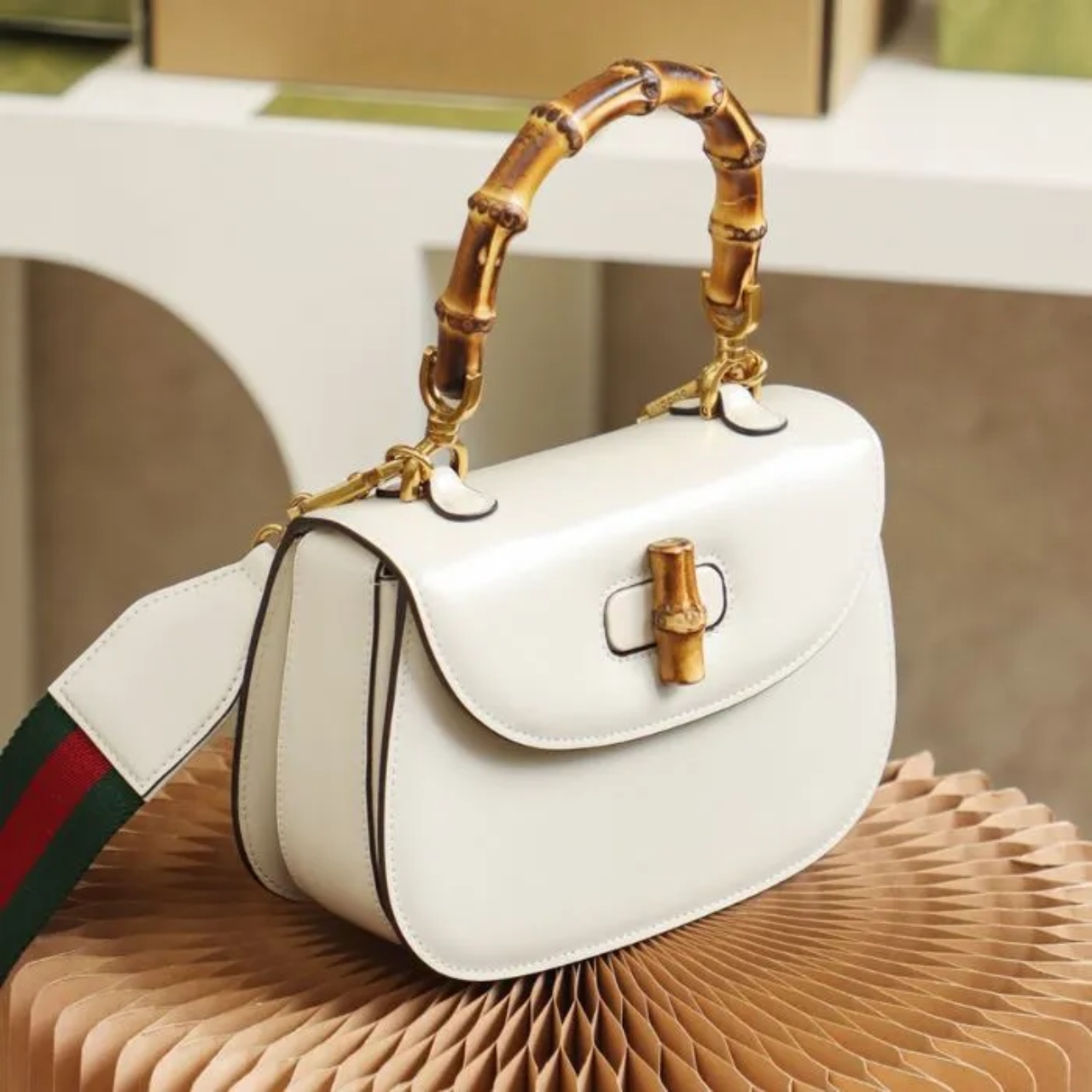 Gucci Bamboo 1947 Small Bag White 21Cm 675797 10ODT 8454 - Image 8