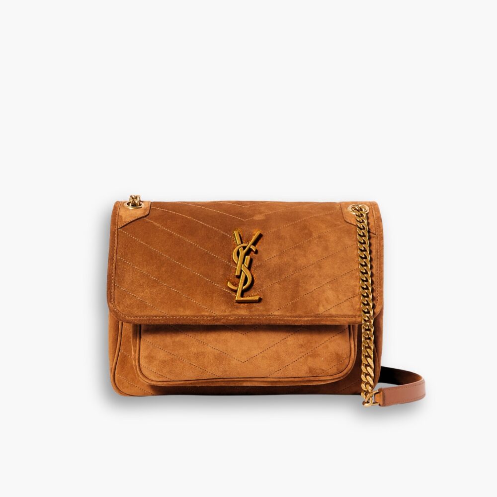 Saint Laurent Niki Baby Chain Bag In Suede Brown 28cm 6237483