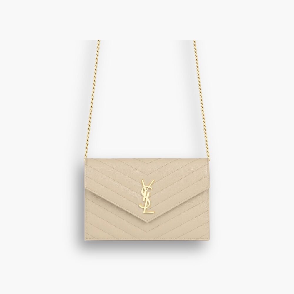 Saint Laurent Cassandre Envelope Chain Wallet Dark Beige 20cm