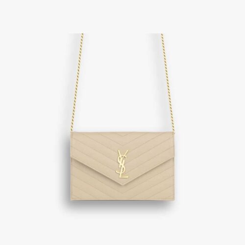 Saint Laurent Cassandre Envelope Chain Wallet Dark Beige 20cm