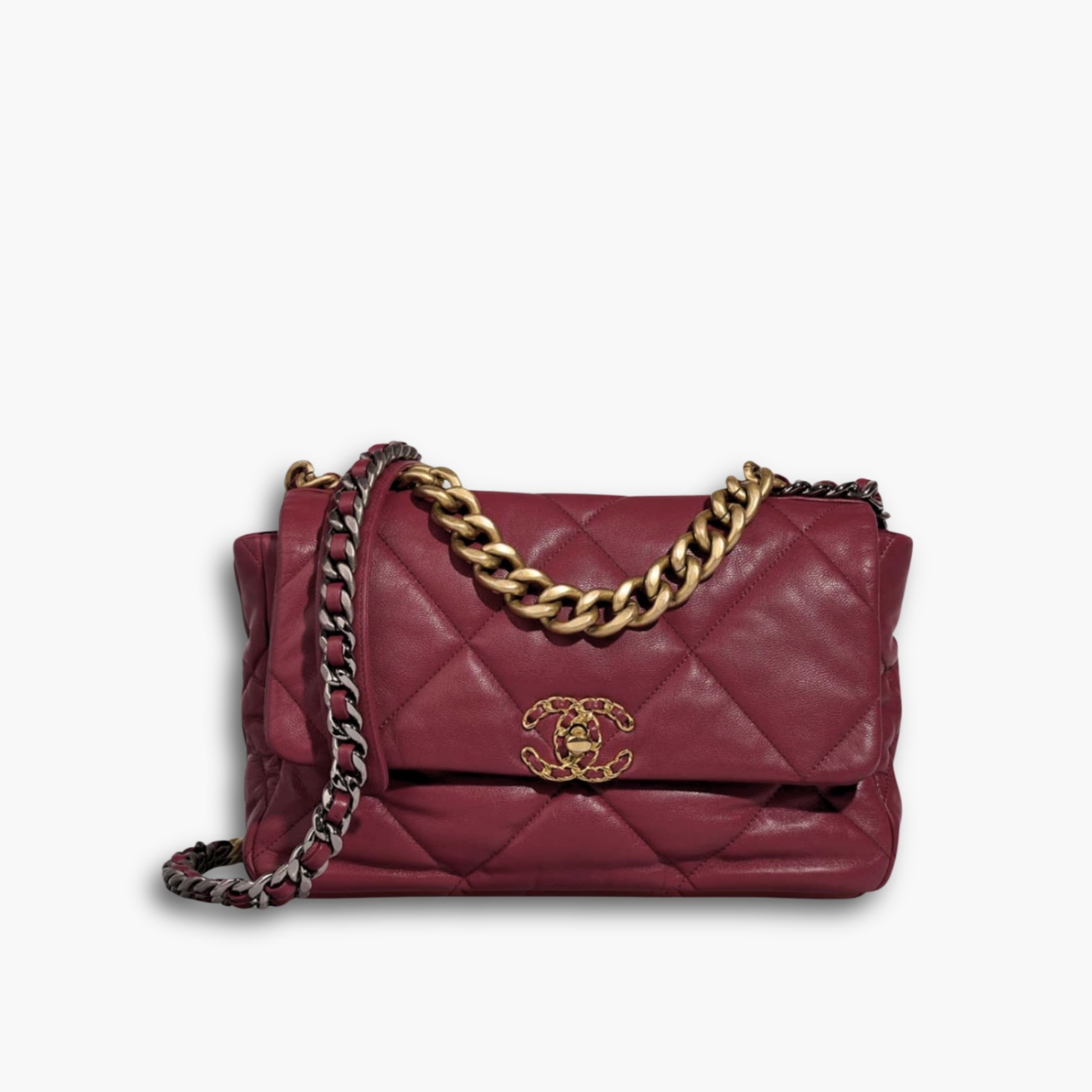 Chanel 19 Shiny Crumpled Burgundy 25cm