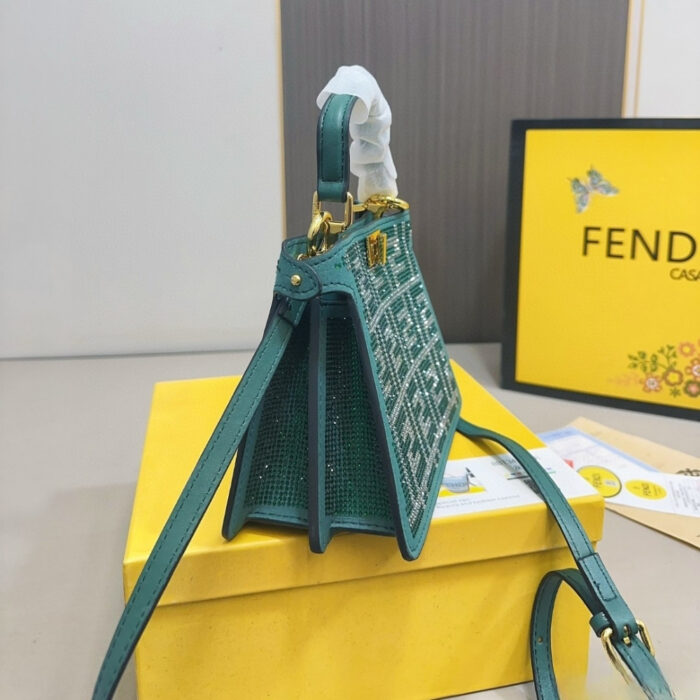Fendi Peekaboo Iseeu Petite Bag With Crystal FF Motif Green 20Cm - Image 3