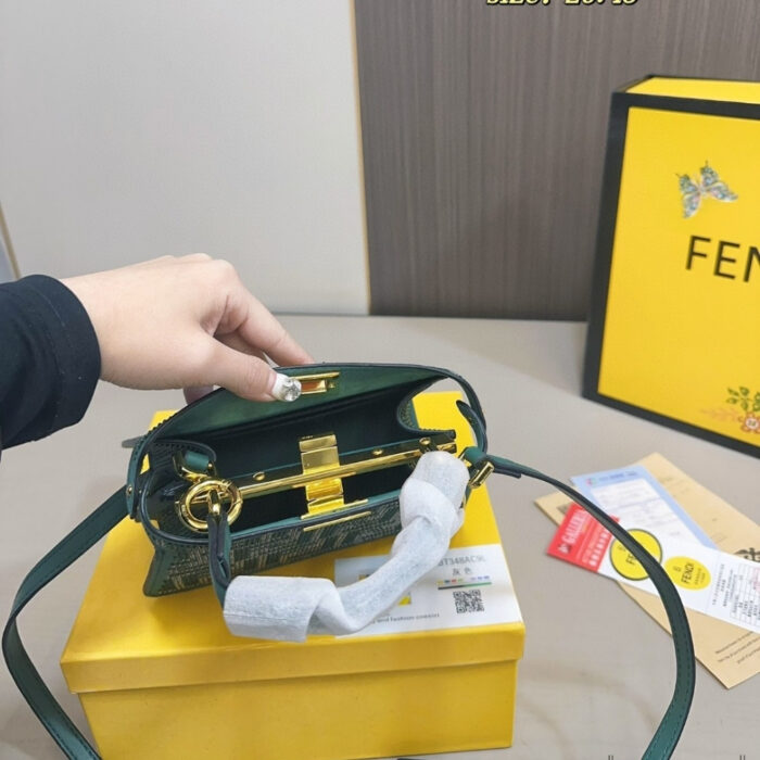 Fendi Peekaboo Iseeu Petite Bag With Crystal FF Motif Green 20Cm - Image 4