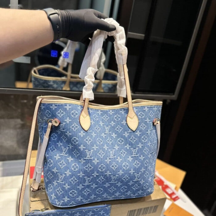 Louis Vuitton Neverfull Monogram MM Handbag Denim 28cm - Image 2