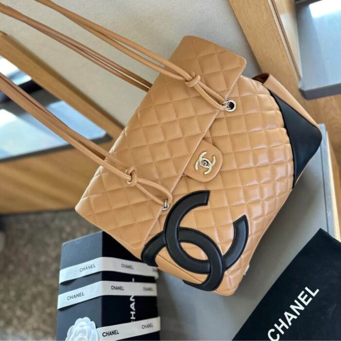 Chanel Cambon Shopping Bag Quilted Beige And Black 36cm - Image 2