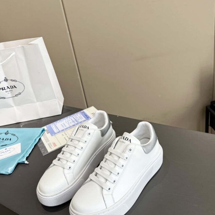 Prada Sneakers Leather With Silver Logo White - Image 2